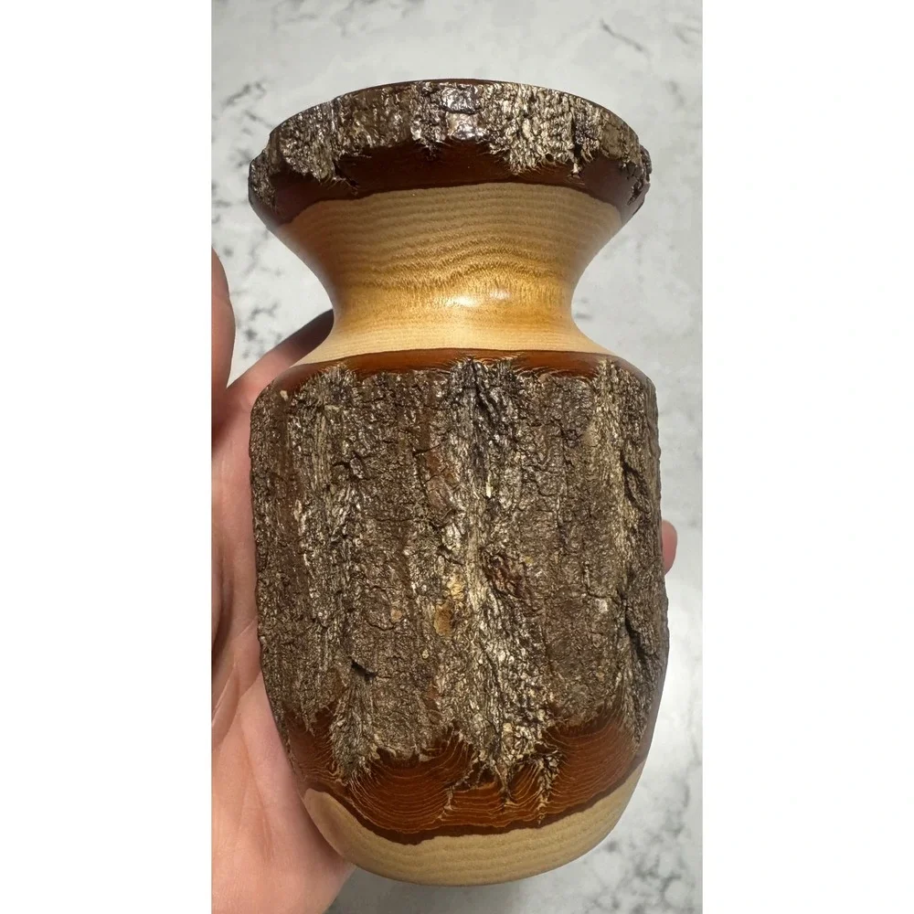 George Looney Signed Hand-Turned Live Edge Sassafras Wood Bud Vase – 4